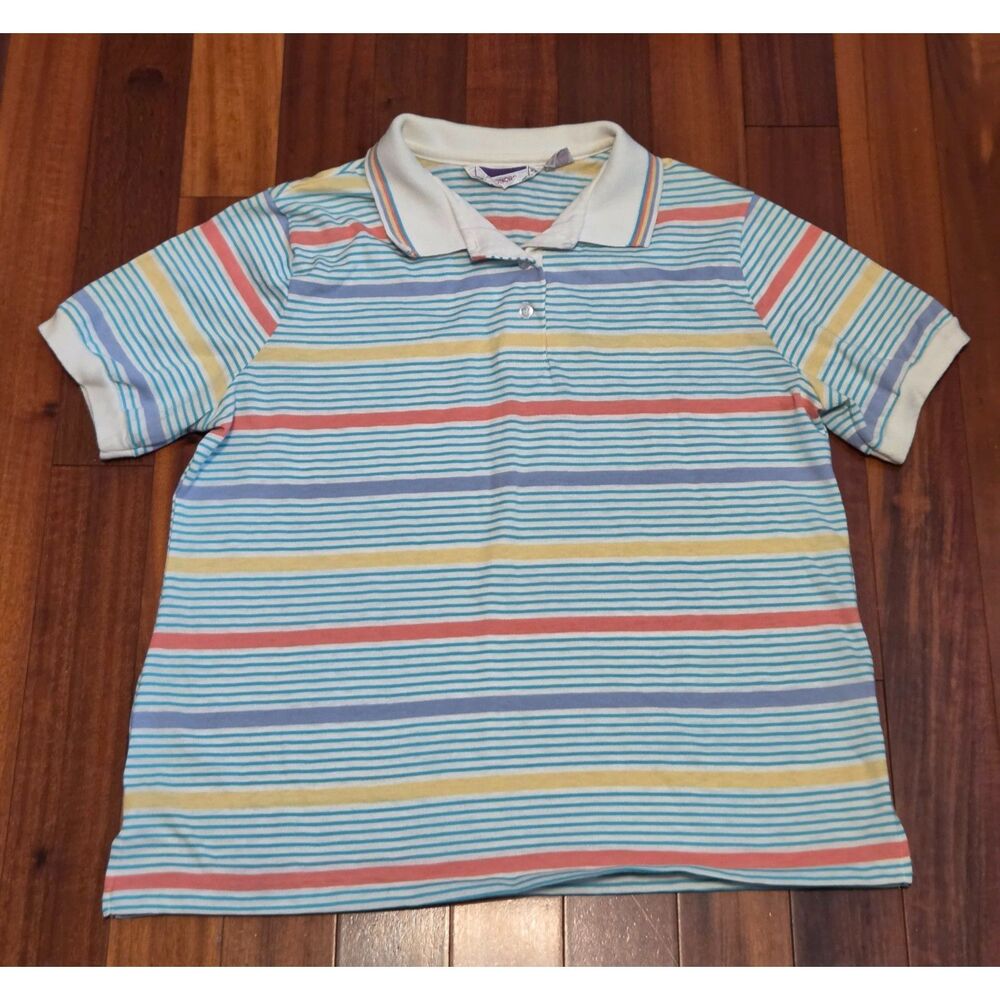 Vintage Pastel Rainbow Striped Multicolor Collared Polo Shirt Sz 38